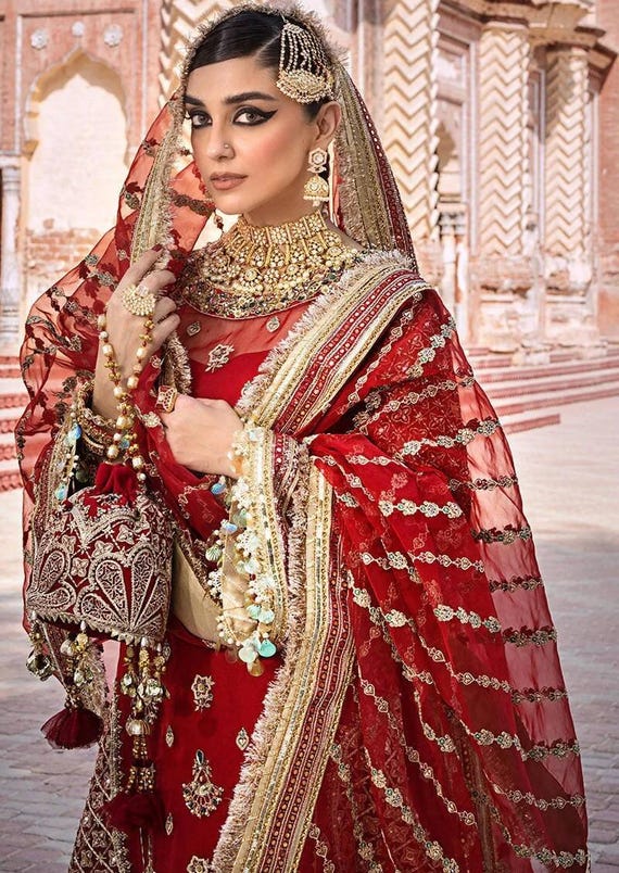 Handmade Red Bridal Jora: Embroidered Pakistani Wedding Dress - Etsy