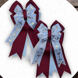 Blue Snaffle Bit Horse Show Bows: Equestrian Hair Ribbons