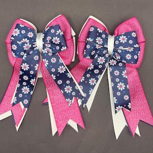 Equestrian Show Bows: Pink, Blue & White Flower Design