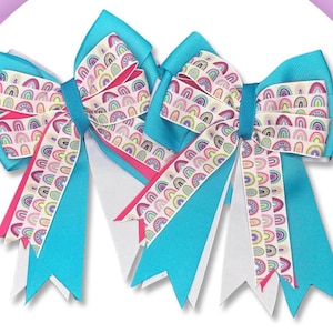 Rainbow Equestrian Show Bows: Teal, Lavender, & Pink