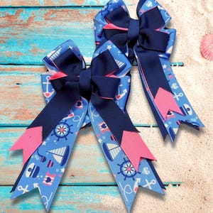 Nautical Horse Show Bows: Blue Sailor Equestrian Hair Ribbons