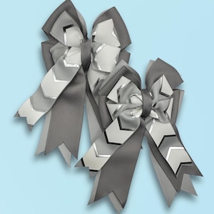 Equestrian Show Bows: Gray Chevron, White & Silver Metallic
