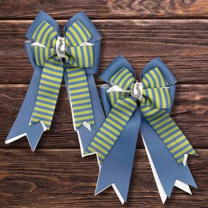 French Blue & Lime Green Horse Show Bows: Equestrian Charm