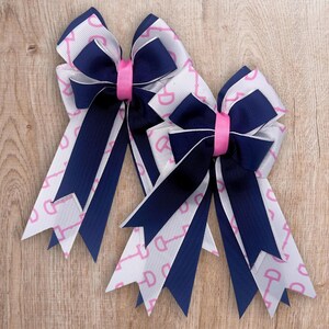 Equestrian Show Bows: Navy, Pink Snaffle Bit Horse Riding Bows