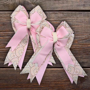 Pink Equestrian Show Bows: Glitter Ribbon Horse Show Accessories