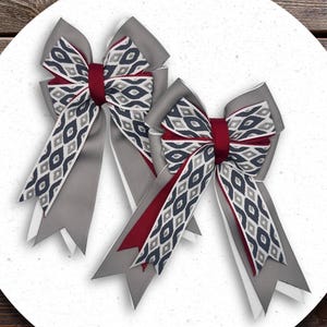 Gray Equestrian Show Bows: Gray and Sparkling Argyle - Horse Riding Hair Accessory