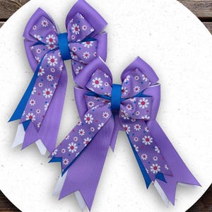 Equestrian Show Bows: Blue, Purple & White Flower Design