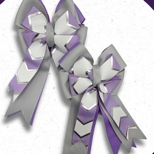 Lavender Equestrian Show Bows: Silver Chevron, Gray Accent