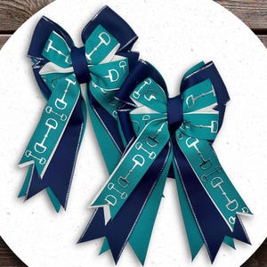 Teal Equestrian Show Bows: Silver Bit Accent, Horse Riding Hair Accessory