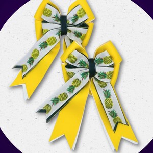Pineapple Equestrian Show Bows: Yellow, Teal & Gold Horse Riding Bow