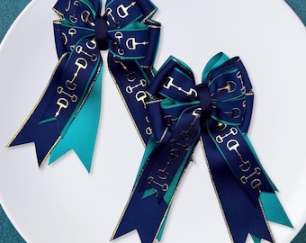 Teal & Gold Equestrian Show Bows: Horse Riding Hair Accessories