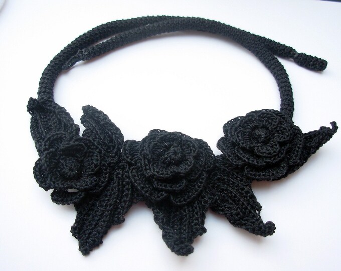 Crochet Flower Necklace Choker Floral Cotton Black Bridal Goth Gothic