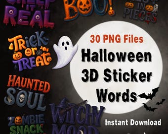 Pegatinas 3D de Halloween: Paquete PNG espeluznante (descarga digital)