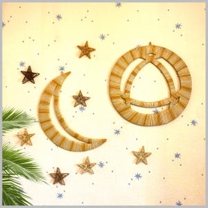 Handwoven Wicker Moon, Star, and Sun Wall Art: Boho Nursery Decor
