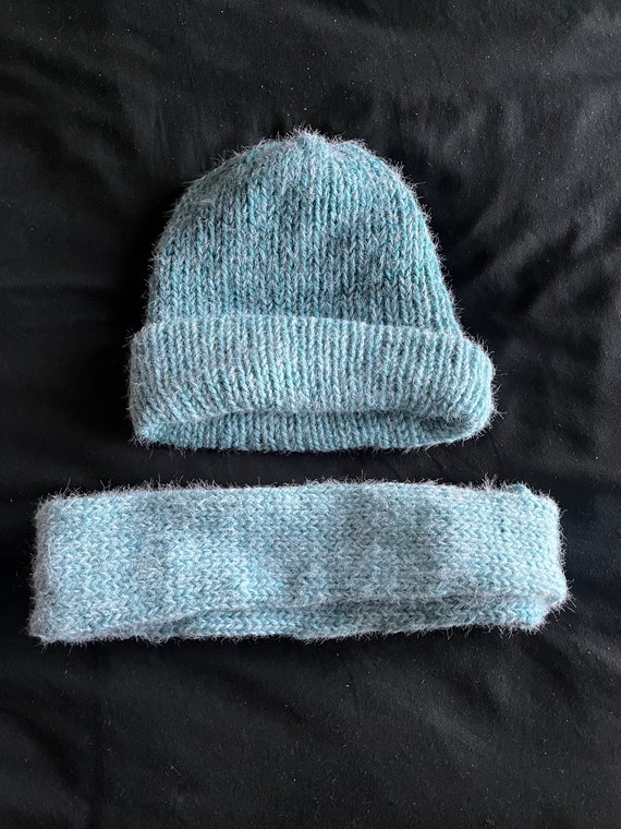 Ombre blue scarf and hat set.  Warm, Cozy, Unique Knit Beanie Autumn Winter Hats Scarf Set for Women,Gradient  main image 3