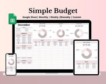 Simple Budget Planner Spreadsheet Excel Google Sheets Budget Template Monthly Weekly Paycheck Budget Tracker Digital Savings Expense
