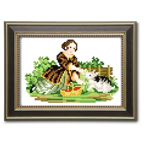 Lady and rabbit  - cross stitch pattern. Instant download PDF