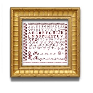 Marie Agenon, cross stitch sampler. Instant download.