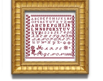 Marie Agenon, cross stitch sampler. Instant download.