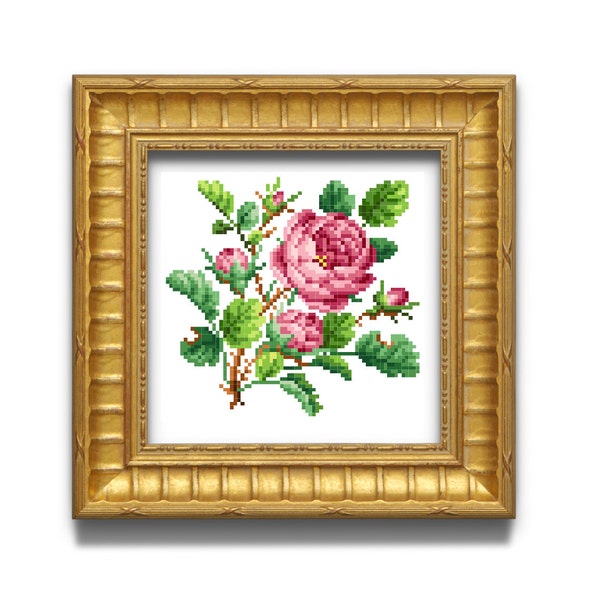 Old rose. Cross stitch pattern. Instant download PDF.