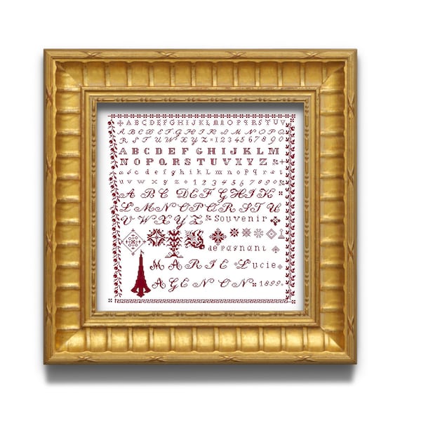 Marie Agenon 1899, cross stitch sampler. Instant download.