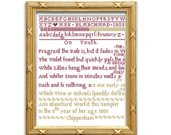 Ann Blanchard sampler + bonus chart. Cross stitch pattern. Instant download PDF.