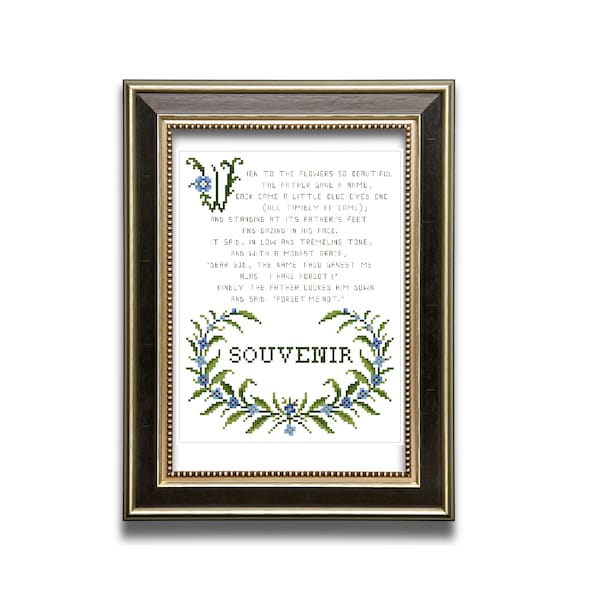 Forget me not poem. Souvenir.  cross stitch pattern PDF. Instant download