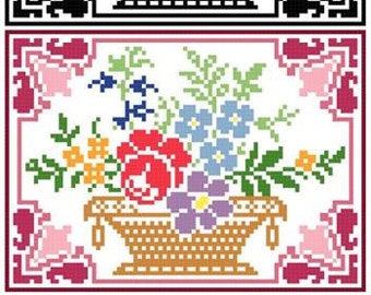 Flower basket + bonus. Cross stitch/ filet crochet pattern. Instant download PDF.