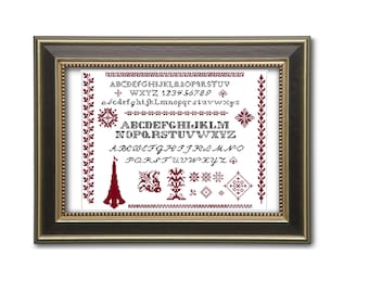 Paris, Eiffel tower. Marie Agenon sampler, cross stitch pattern. Instant download PDF.