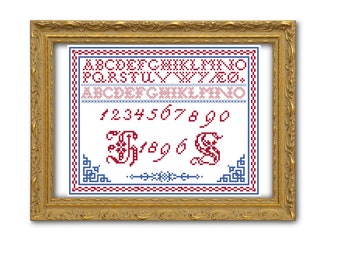 H.S. 1896. sampler. Cross stitch pattern. Instant download PDF.