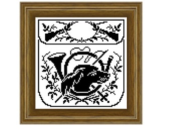 Hunting emblems 1, and 2 -  cross stitch pattern, filet crochet pattern. Instant download PDF.