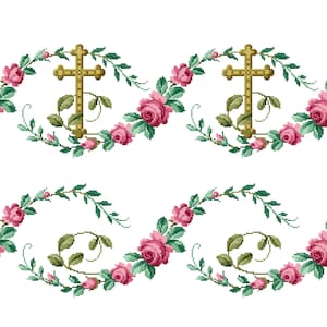 Cross and roses. Repetitive border designs. Cross stitch pattern. Instant download PDF.