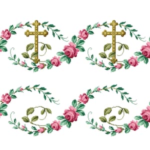 Croix et roses. Motifs de bordure répétitifs. Modèle de point de croix. PDF à télécharger instantanément. image 1