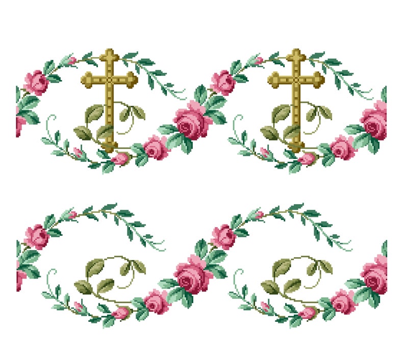 Croix et roses. Motifs de bordure répétitifs. Modèle de point de croix. PDF à télécharger instantanément. image 1