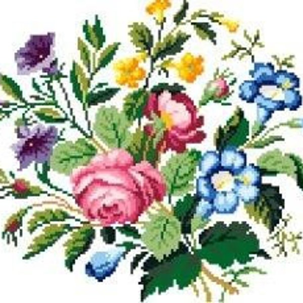 French bouquet - Cross stitch pattern. Instant download PDF