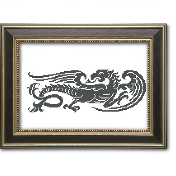 Dragon- cross stitch pattern/ filet crochet pattern. Instant download PDF.