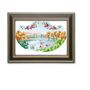 Swans. Cross stitch pattern. Instant download PDF.