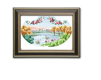 Swans. Cross stitch pattern. Instant download PDF.