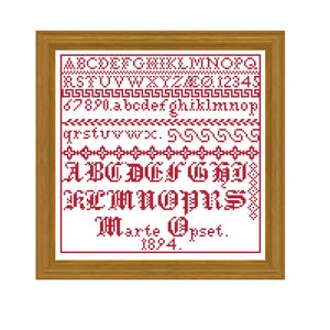Marte Opset sampler. Cross stitch pattern. Instant download PDF.