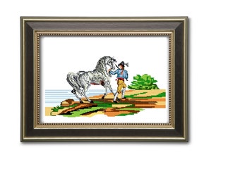 L'abreuvoir. Cross stitch pattern. Instant download PDF.