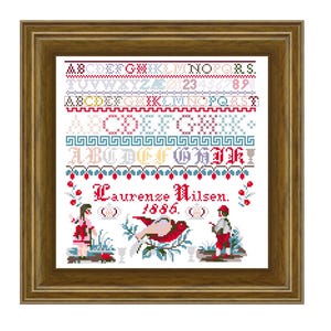 Laurenze Nilsen sampler. Cross stitch pattern. Instant download PDF.