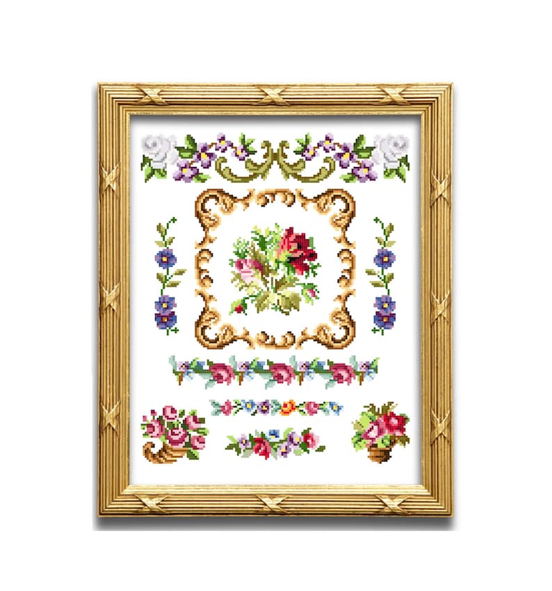 Berlin wool work spot sampler, cross stitch pattern PDF. Instant download. image 1