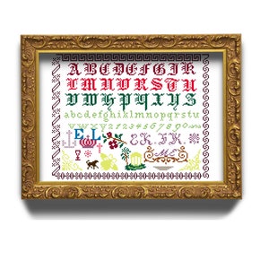 M.E. sampler. Cross stitch pattern. Instant download PDF.
