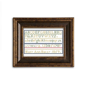 Mary Ann Batty. Cross stitch sampler. Instant download PDF.