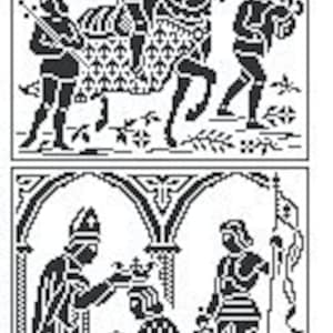 Juana de Arco. Patrón para crochet de filete y punto de cruz. Descarga instantánea en PDF.