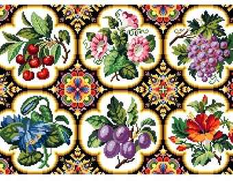 Fruit and floral. Cross stitch pattern PDF. Instant download