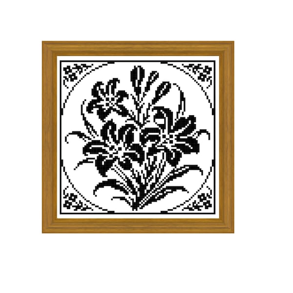Lilies -  cross stitch pattern, filet crochet pattern. Instant download PDF.