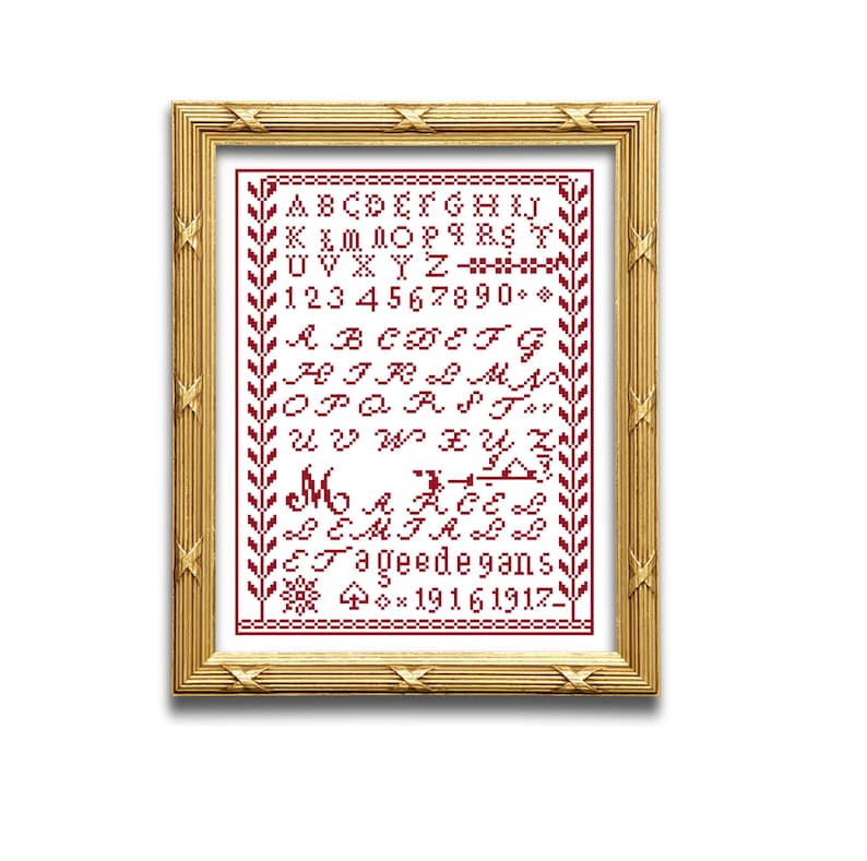 Marcelle Miallet, cross stitch sampler. Instant download. image 1