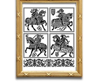 Los caballeros. Patrón para filet crochet, punto de cruz. Descarga instantánea de PDF