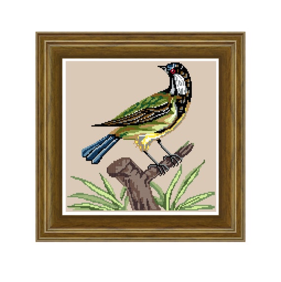 Oiseaux - Mésange Charbonnière - motif point de croix. Téléchargement instantané PDF